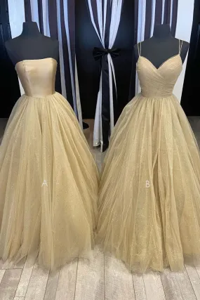kamahe Champagne tulle long prom dress tulle long formal dress