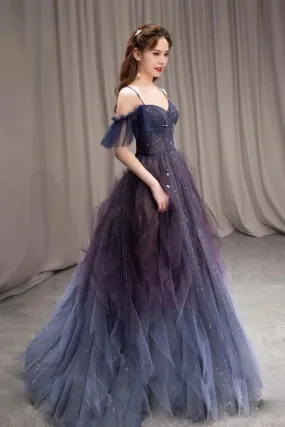 kamahe PURPLE SWEETHEART NECK TULLE LONG PROM DRESS PURPLE FORMAL DRESS
