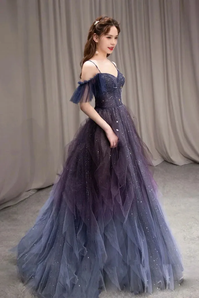 kamahe PURPLE SWEETHEART NECK TULLE LONG PROM DRESS PURPLE FORMAL DRESS