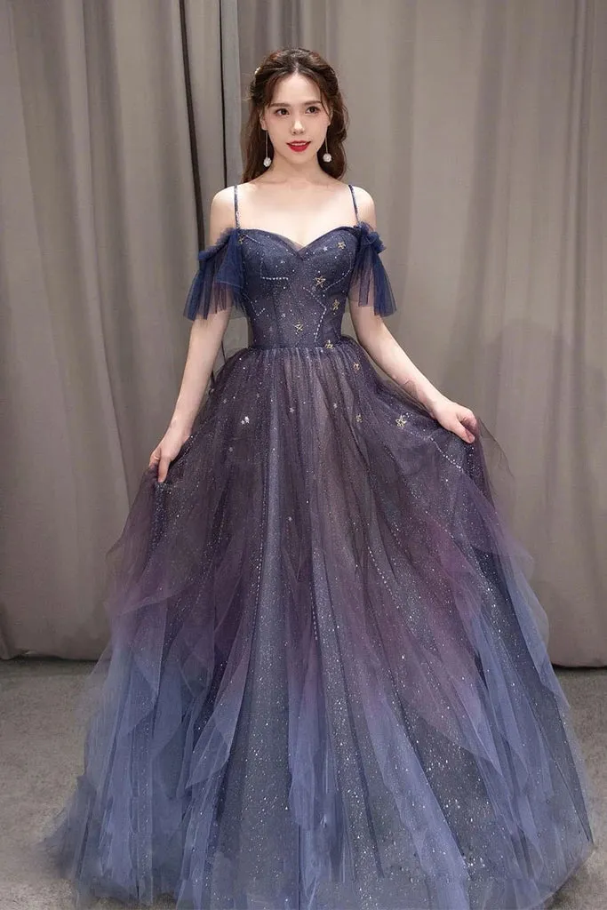 kamahe PURPLE SWEETHEART NECK TULLE LONG PROM DRESS PURPLE FORMAL DRESS