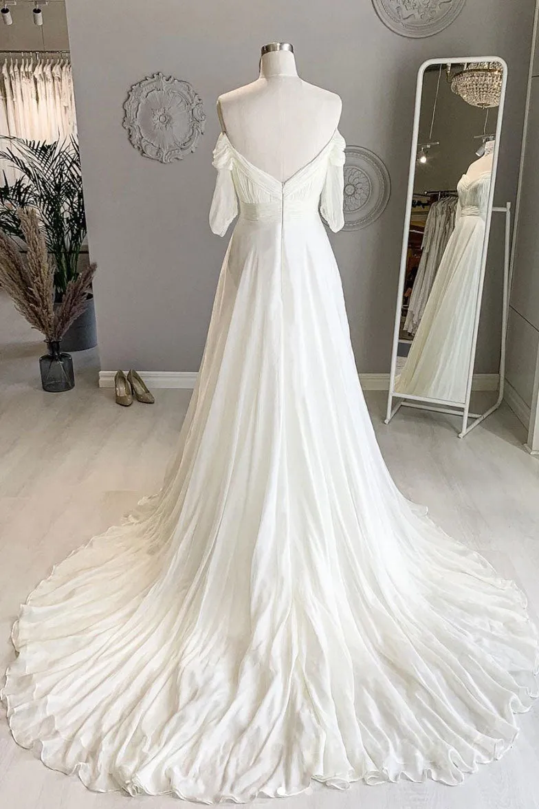 kamahe White sweetheart chiffon long prom dress white formal dress