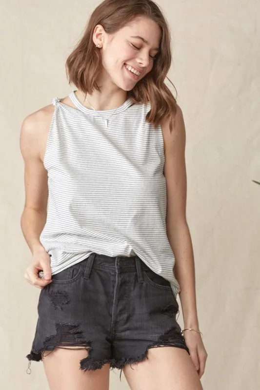 Knotted Shoulder Cut Out Top