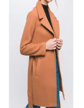 Lapel Collared Trench Coat with Waist Tie