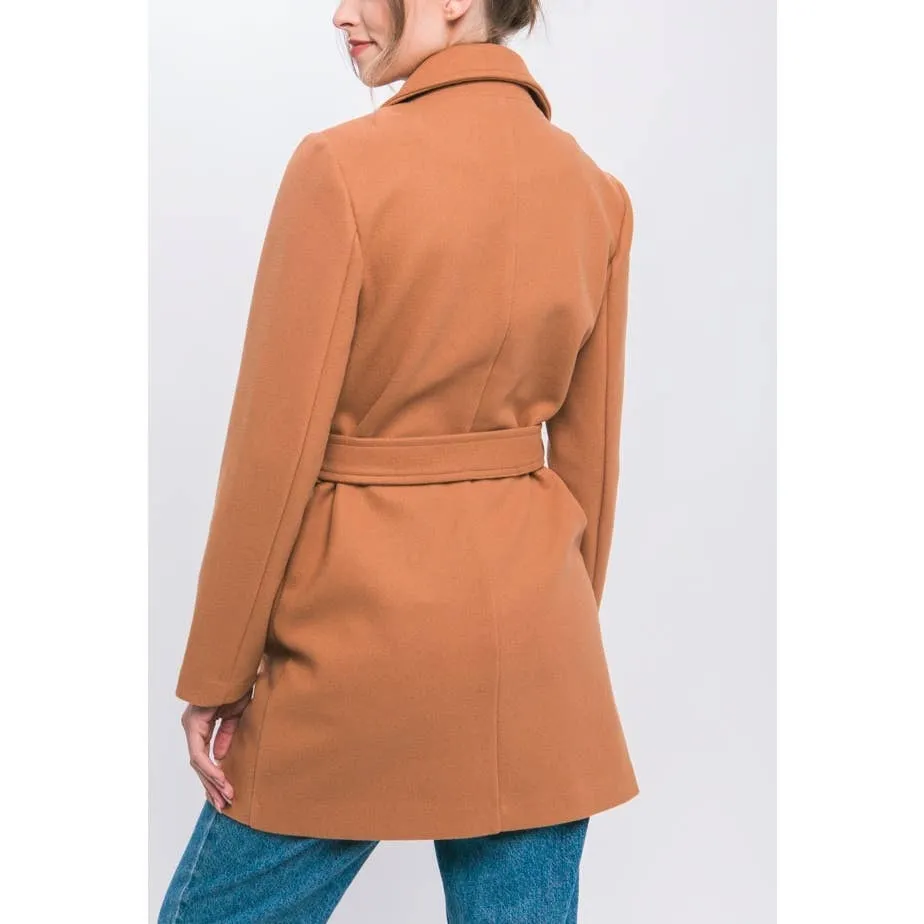 Lapel Collared Trench Coat with Waist Tie