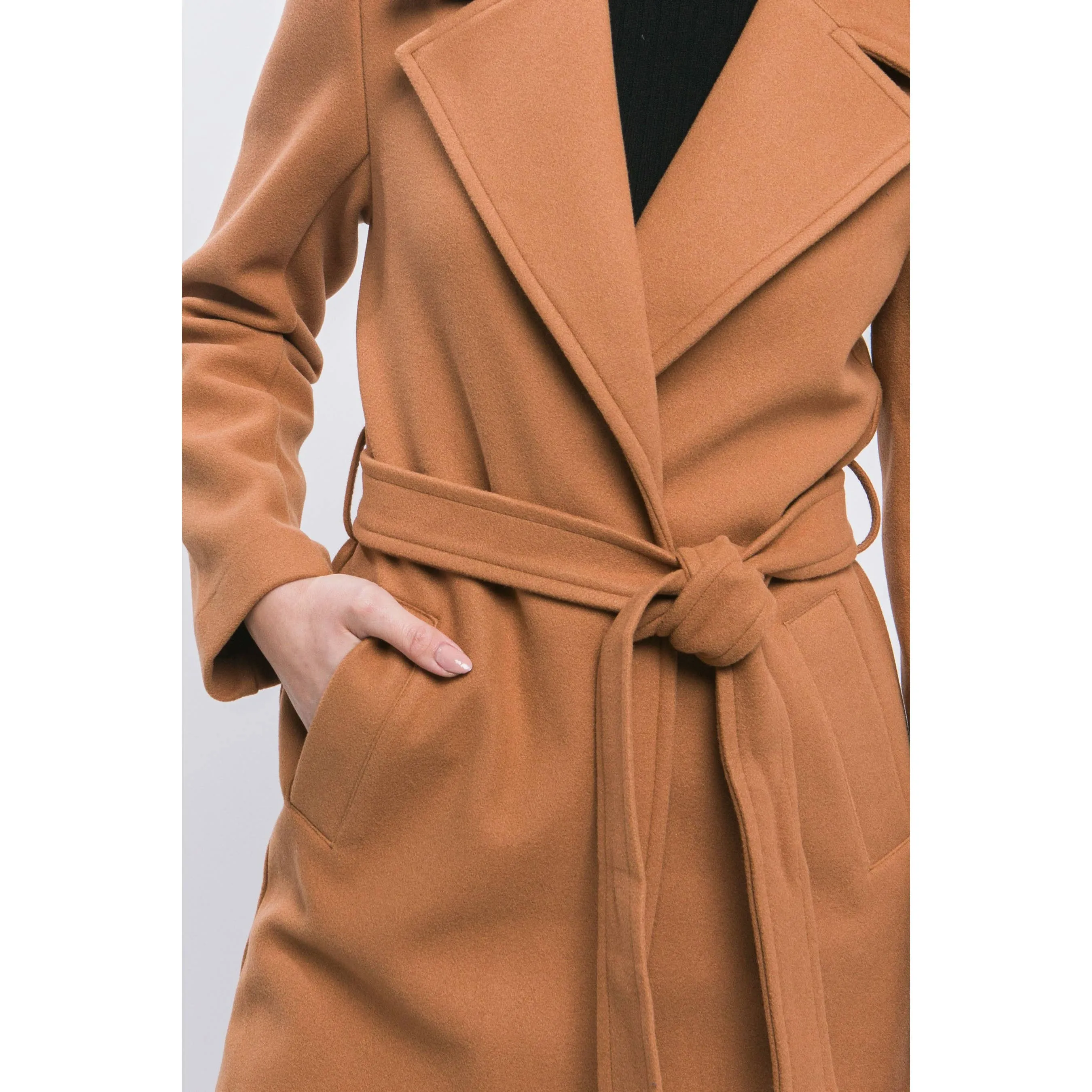Lapel Collared Trench Coat with Waist Tie