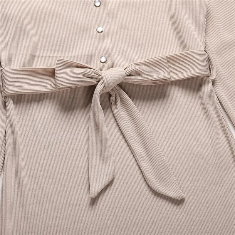 Lapel Long Sleeve Knitted Dress
