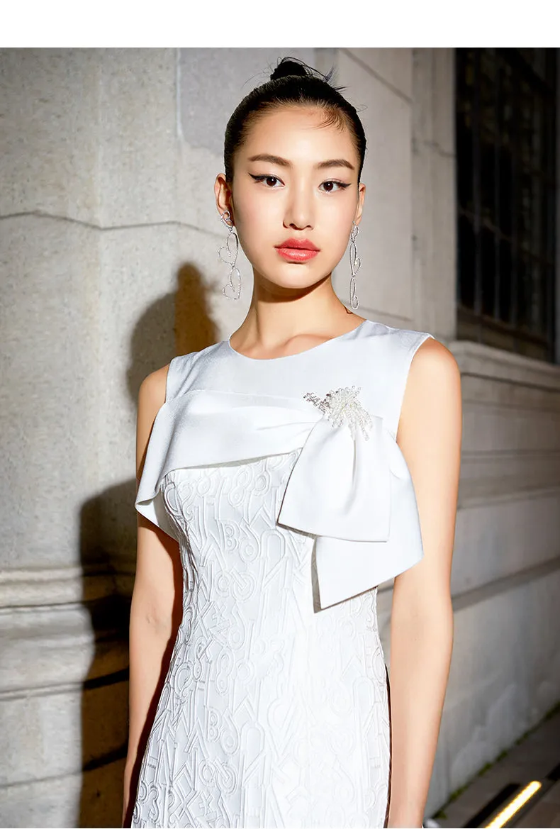 Luxury short white jacquard cocktail dress - Dira