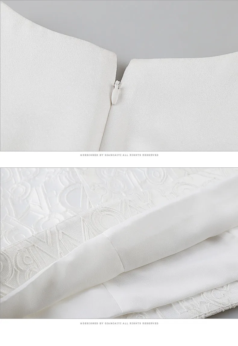 Luxury short white jacquard cocktail dress - Dira