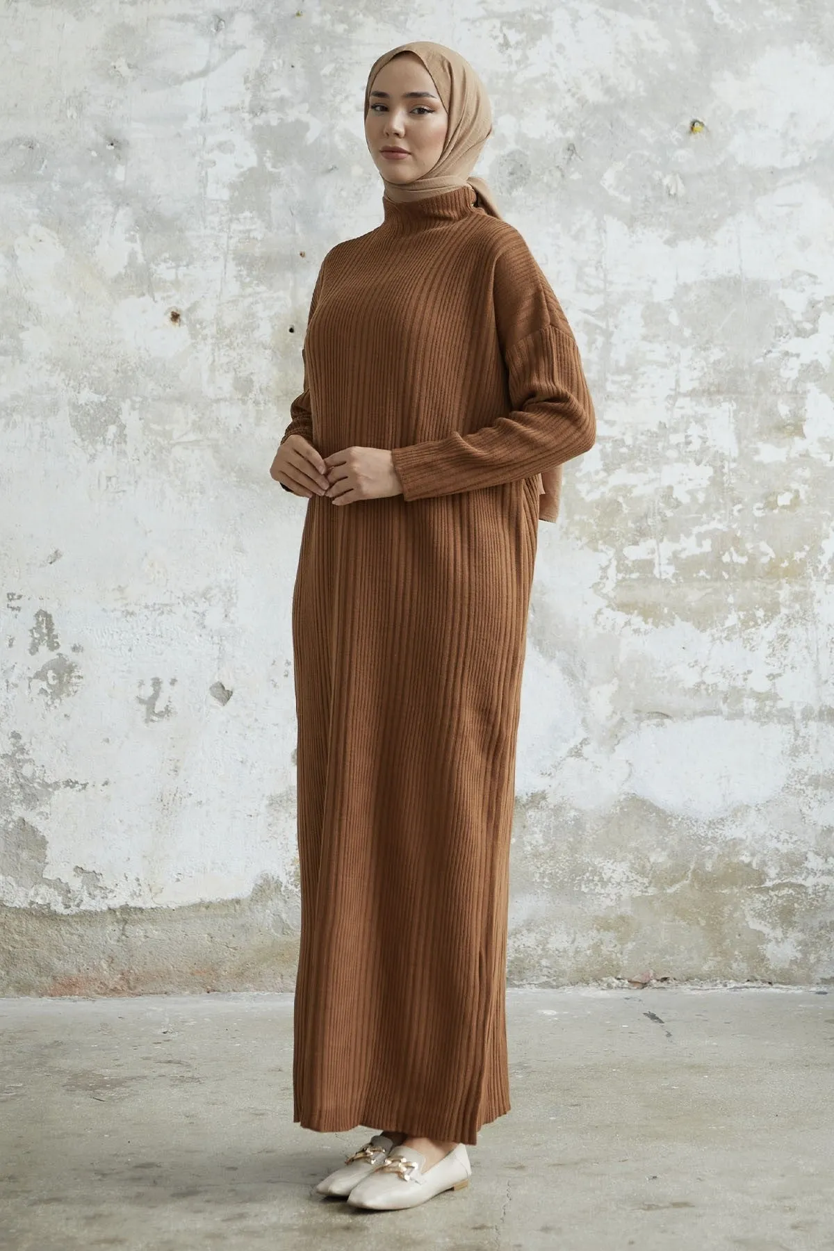 MDS Women Arissa Fisherman Collar Long Knit Dress - Brown - Ossining