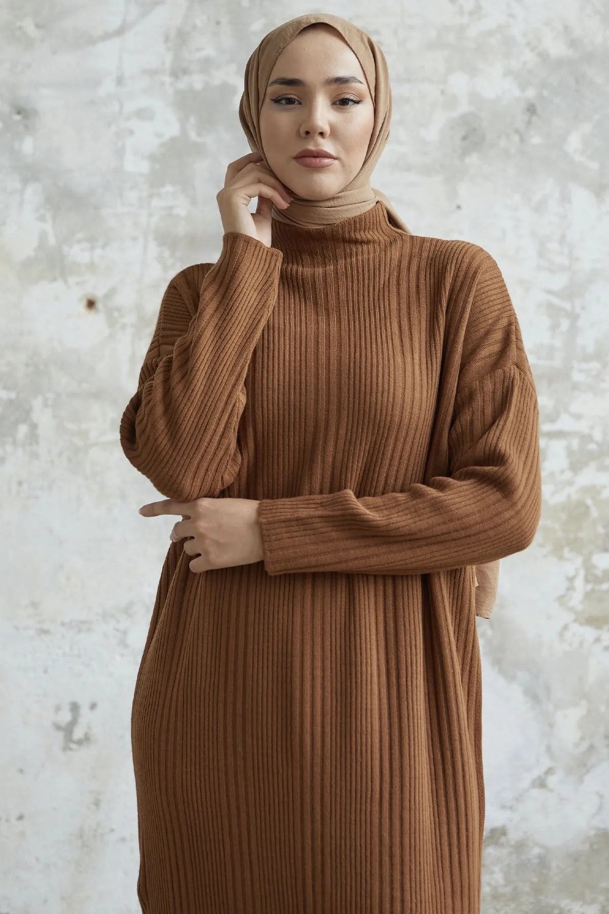 MDS Women Arissa Fisherman Collar Long Knit Dress - Brown - Ossining