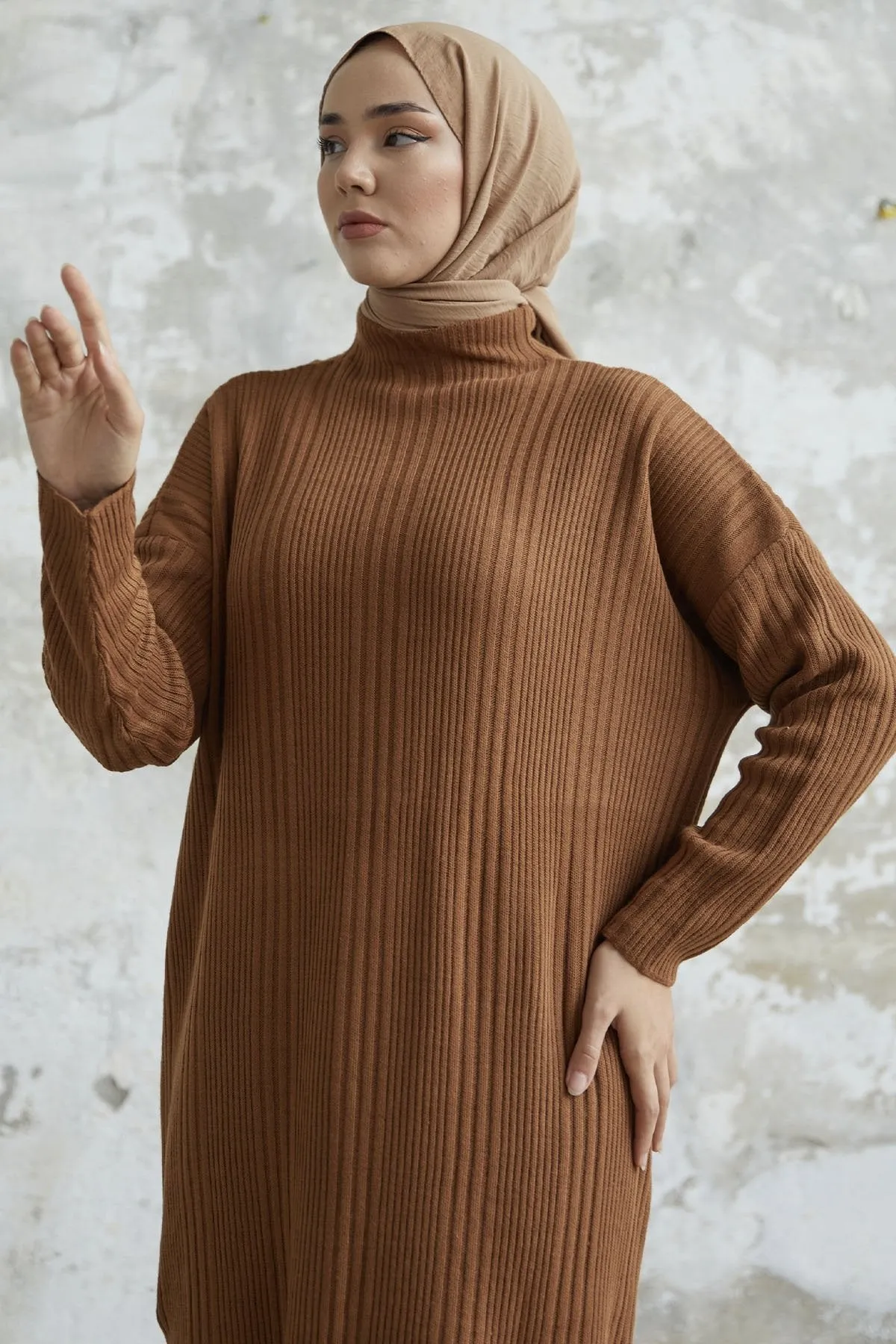 MDS Women Arissa Fisherman Collar Long Knit Dress - Brown - Ossining