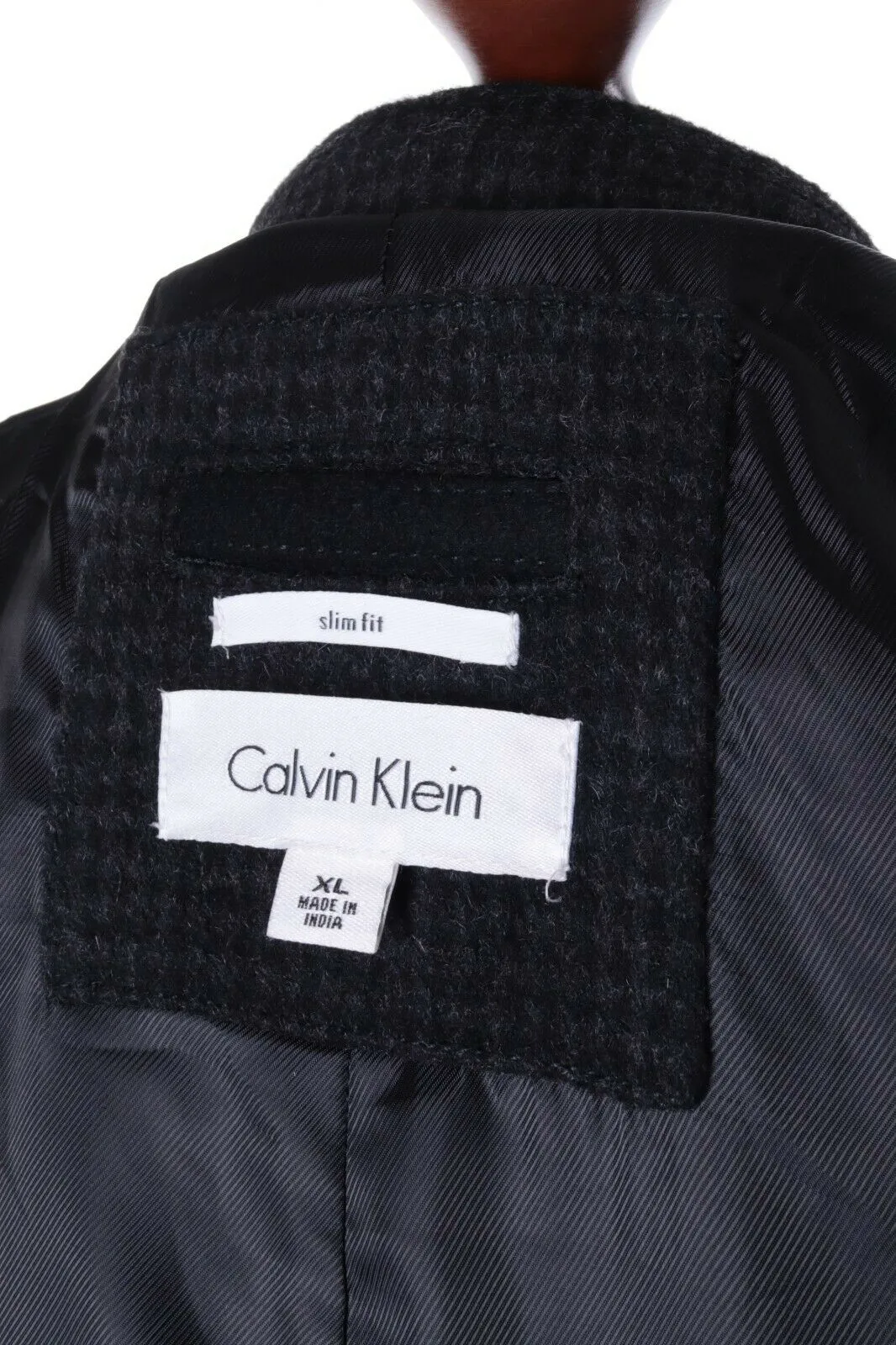 Men's Calvin Klein Black Wool Slim Fit Coat Size XL