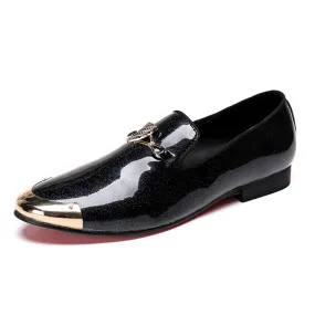 Mens Low Top Slip on Low Heel Patent Oxford Shoes