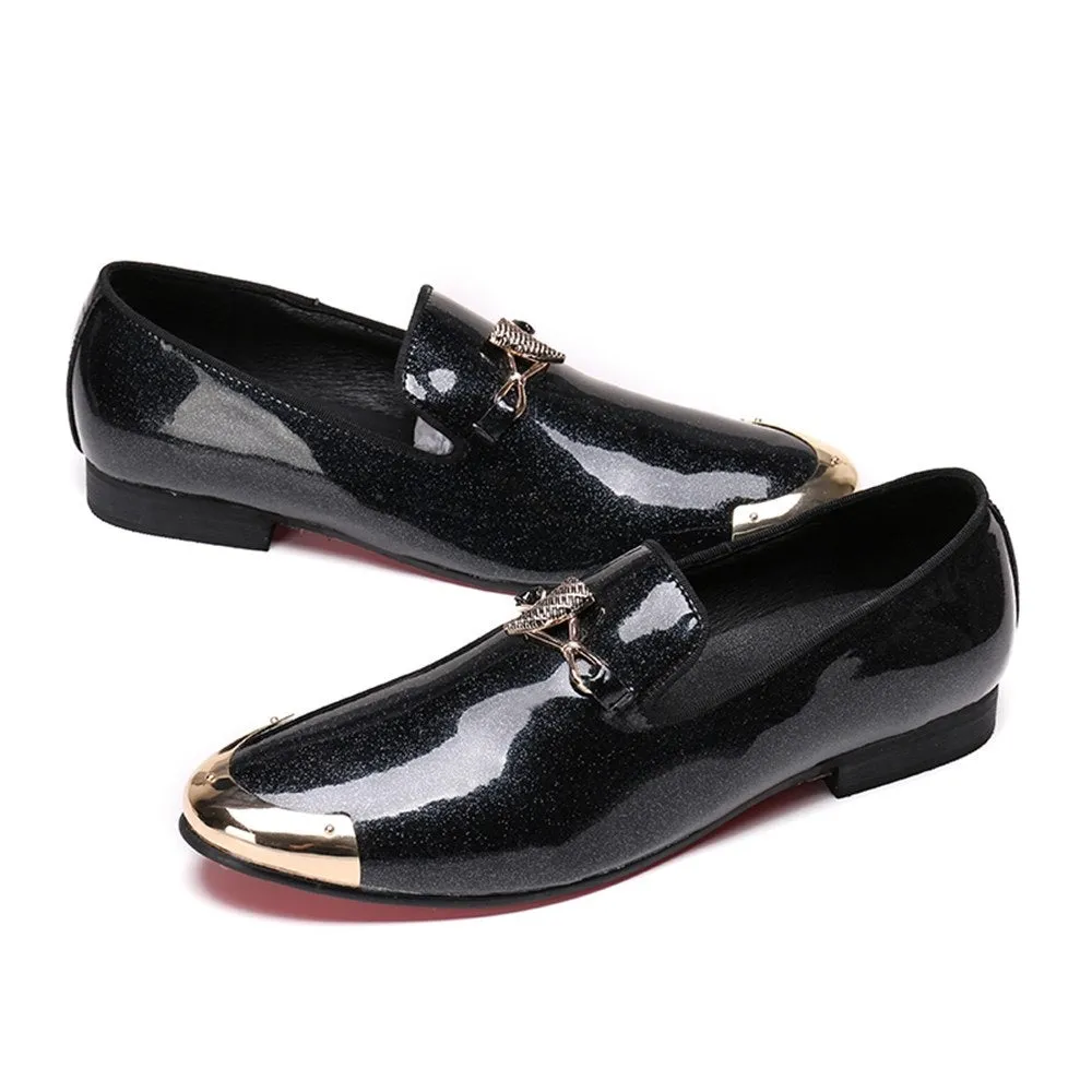 Mens Low Top Slip on Low Heel Patent Oxford Shoes