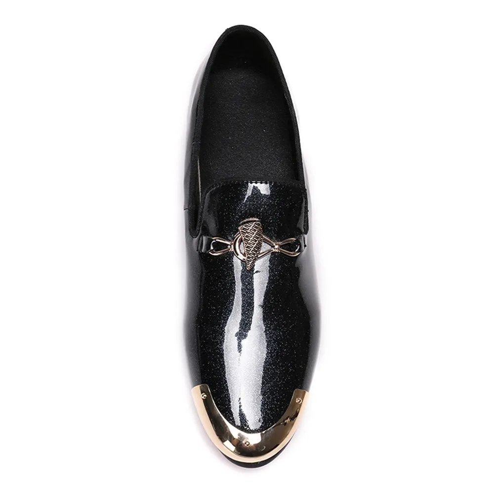 Mens Low Top Slip on Low Heel Patent Oxford Shoes