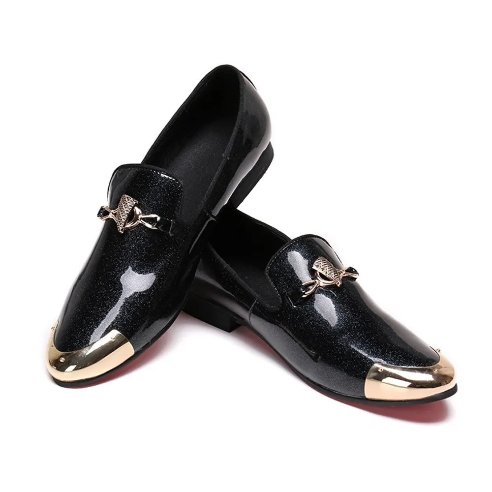 Mens Low Top Slip on Low Heel Patent Oxford Shoes
