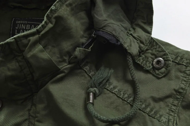 Men's Outdoor Military Winter Mid-length Jacket Stand-up Collar Hooded Trench Coat