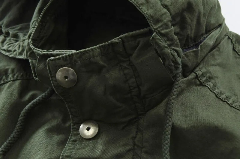 Men's Outdoor Military Winter Mid-length Jacket Stand-up Collar Hooded Trench Coat