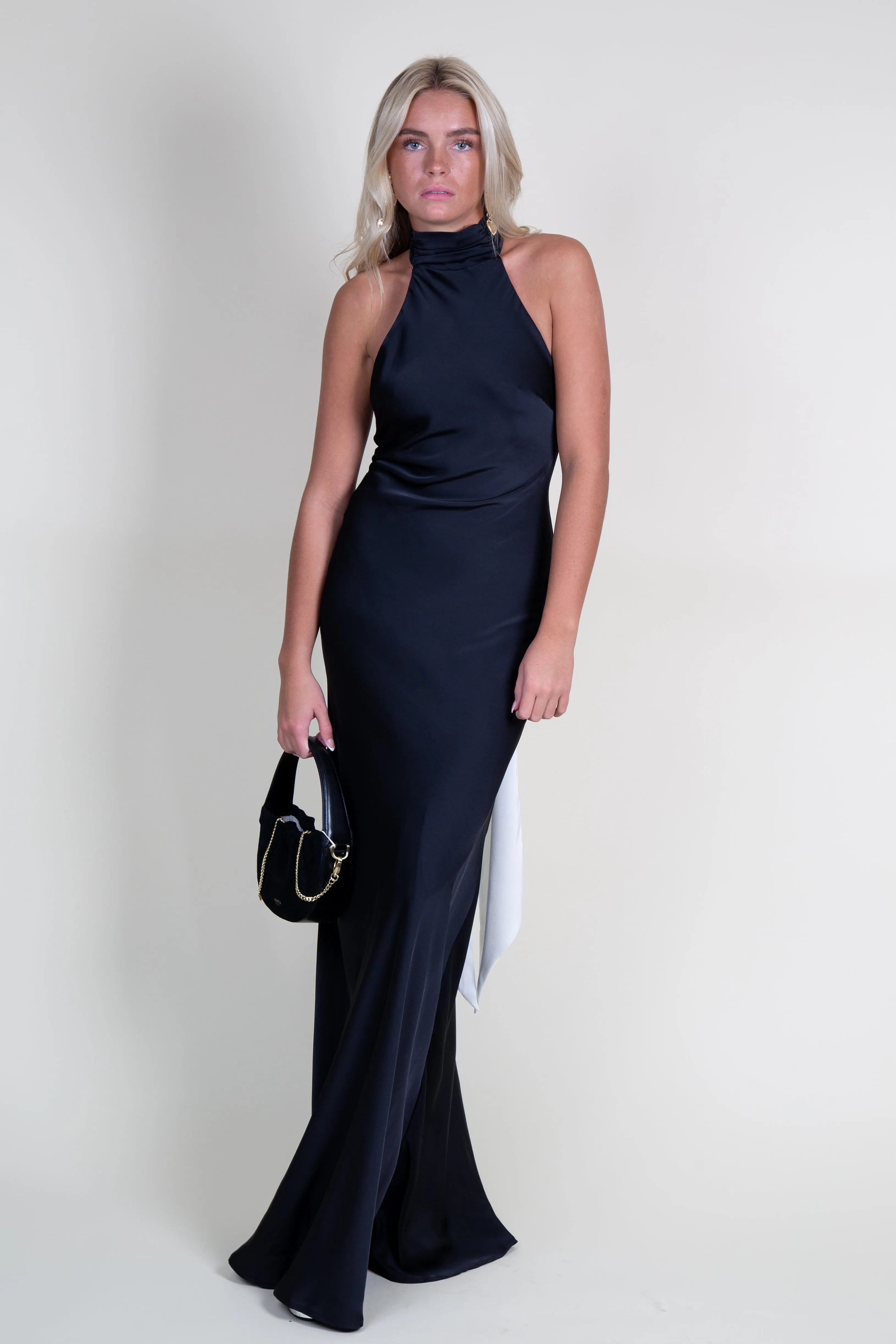 MISHA | Evianna Satin Gown - Black/Ivory