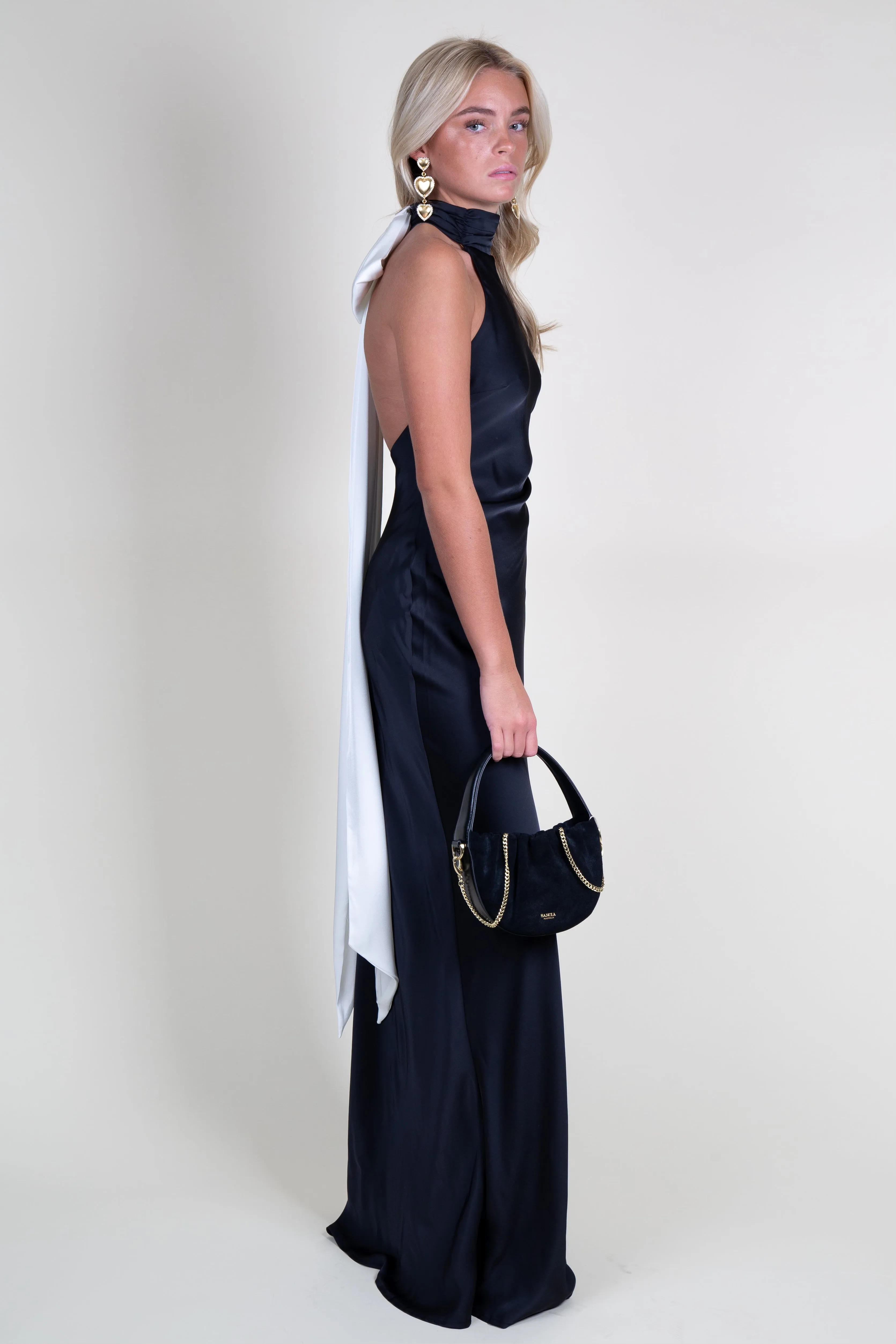 MISHA | Evianna Satin Gown - Black/Ivory