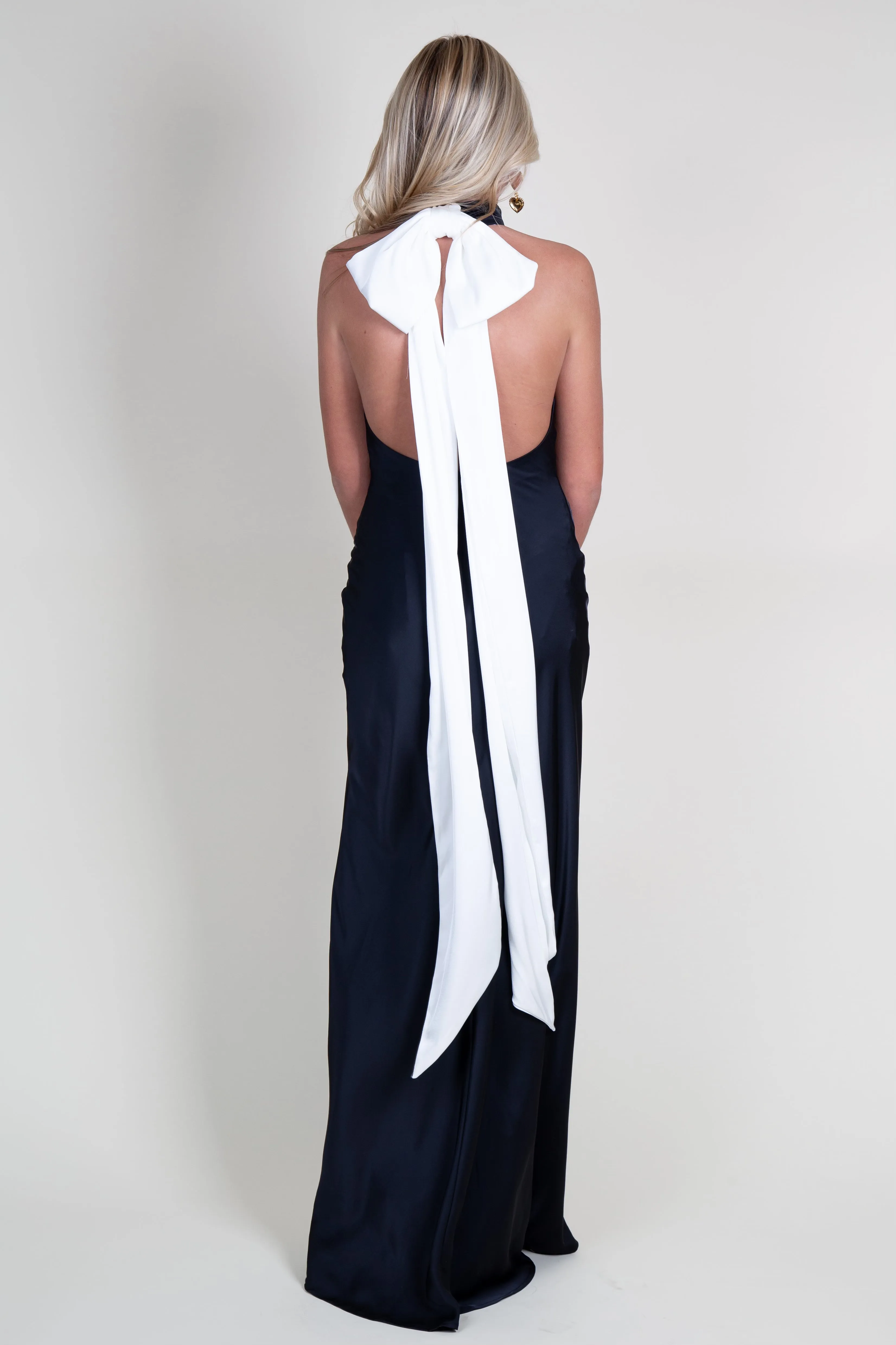MISHA | Evianna Satin Gown - Black/Ivory