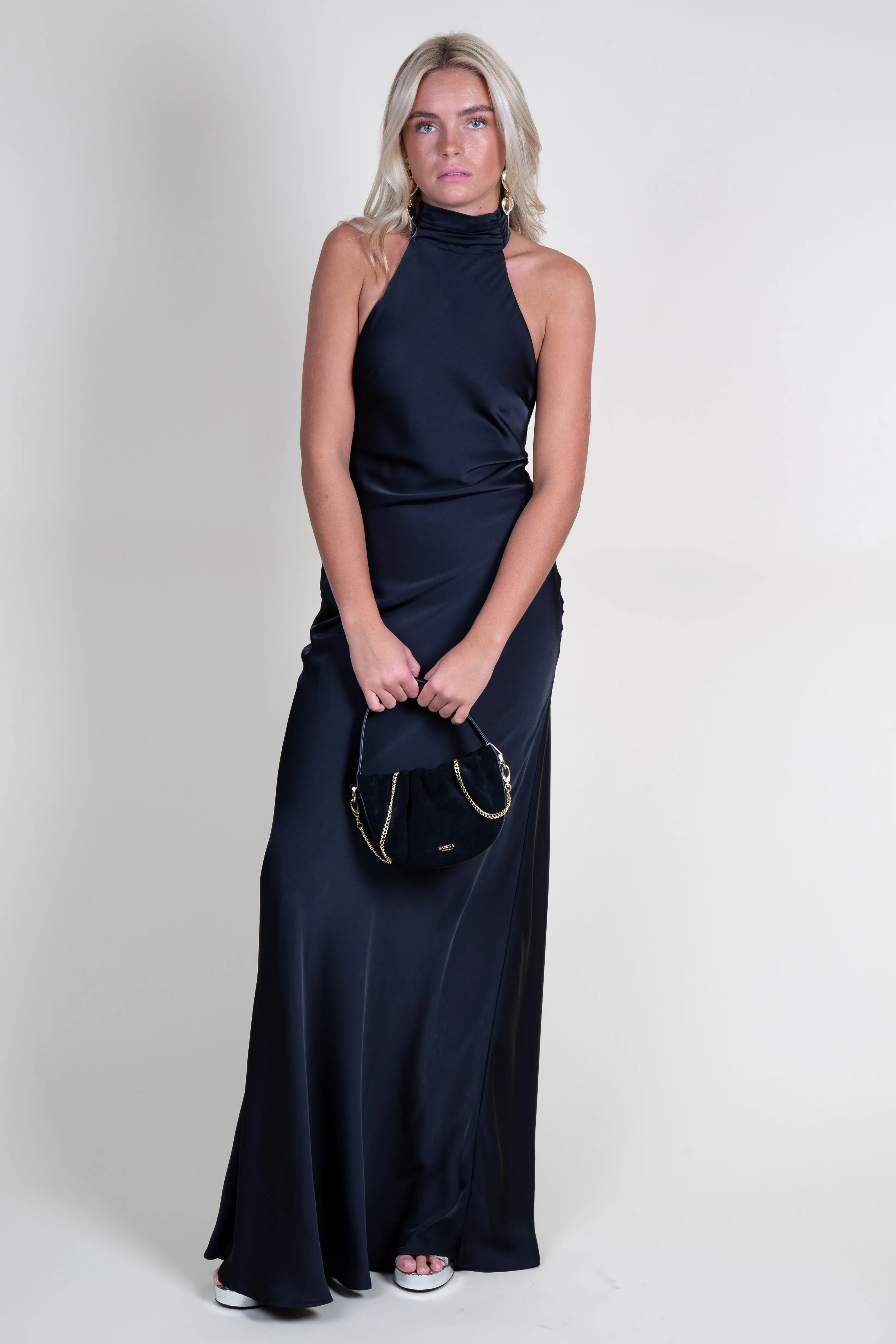 MISHA | Evianna Satin Gown - Black/Ivory