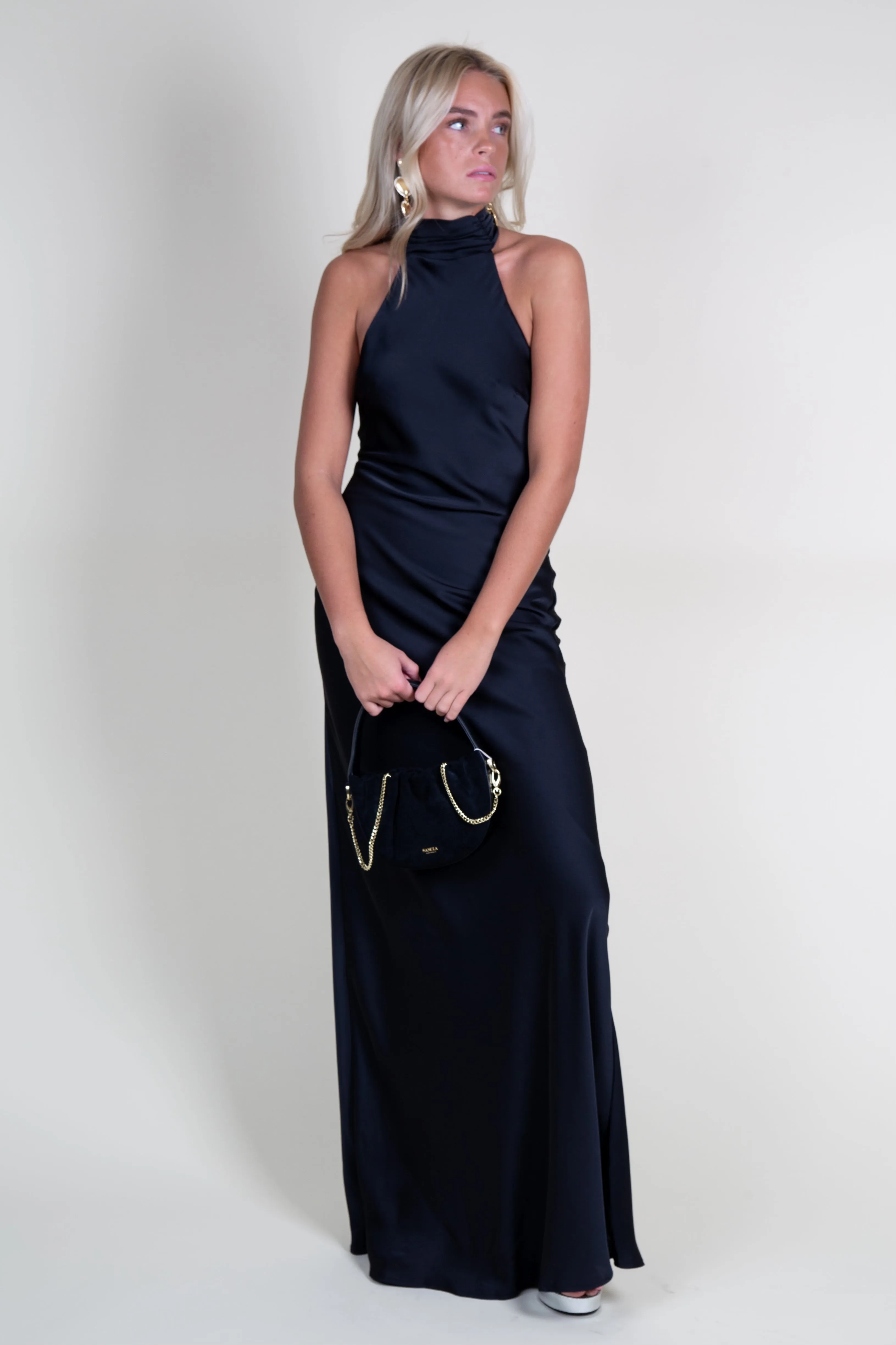 MISHA | Evianna Satin Gown - Black/Ivory