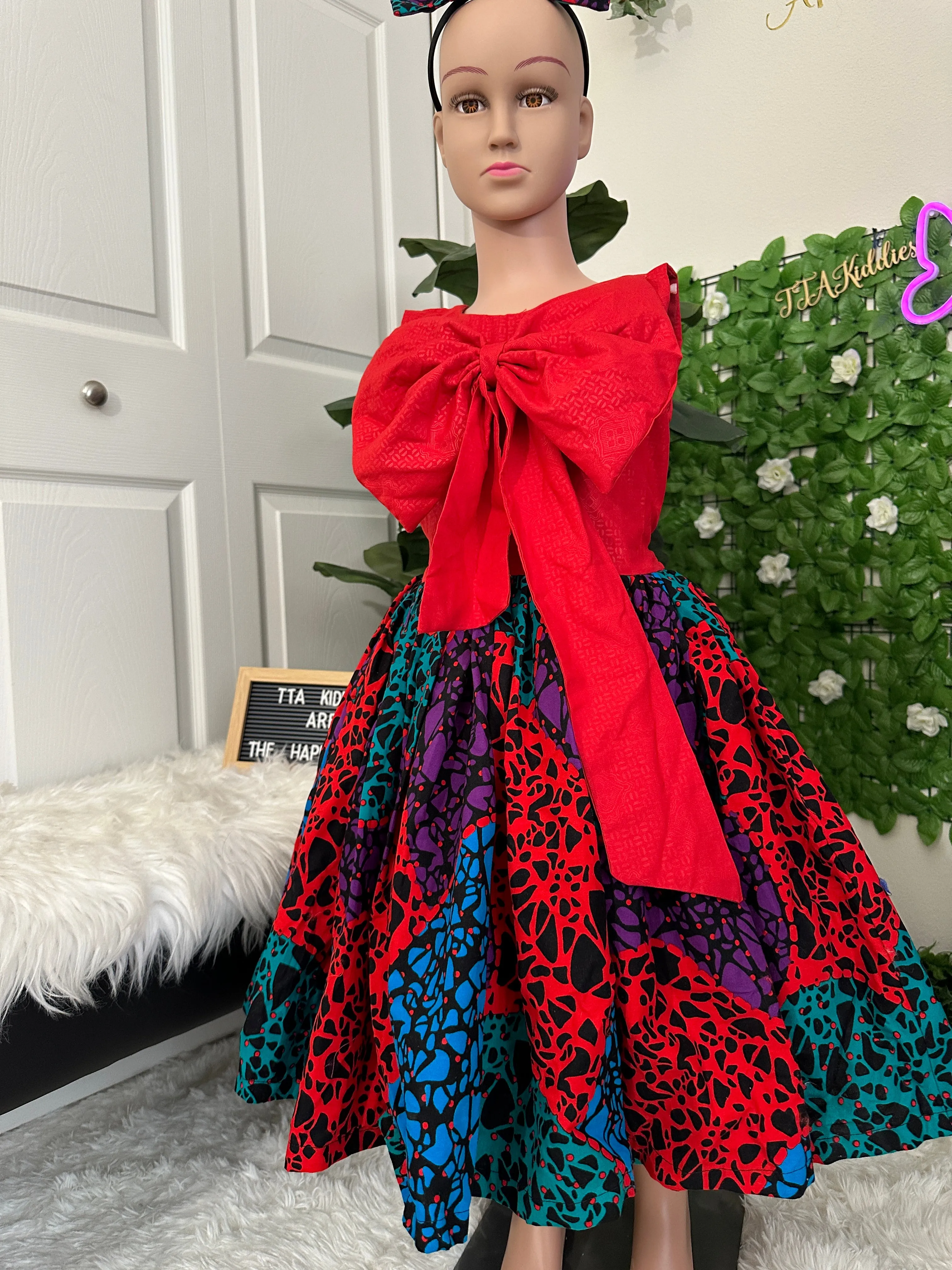 Ms Lilly bold bow Ankara dress Age 5-6 yrs