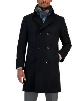 Nautica Mens Regular fit Double Breasted Overcoat Coat 46 L Black Solid
