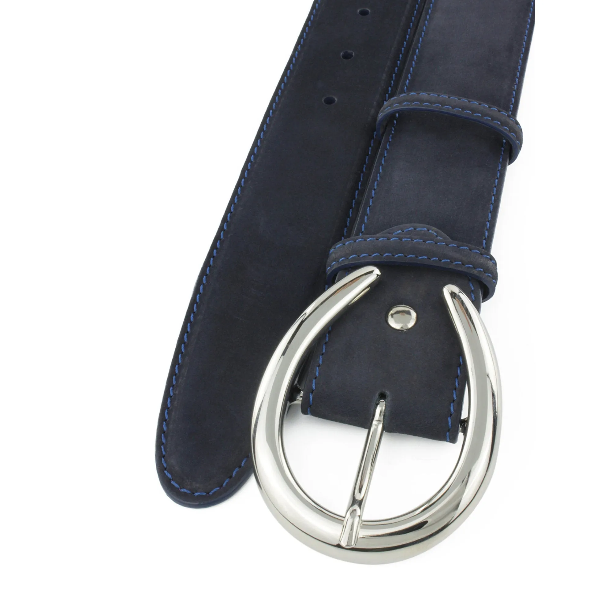 Navy blue nubuck horseshoe prong belt