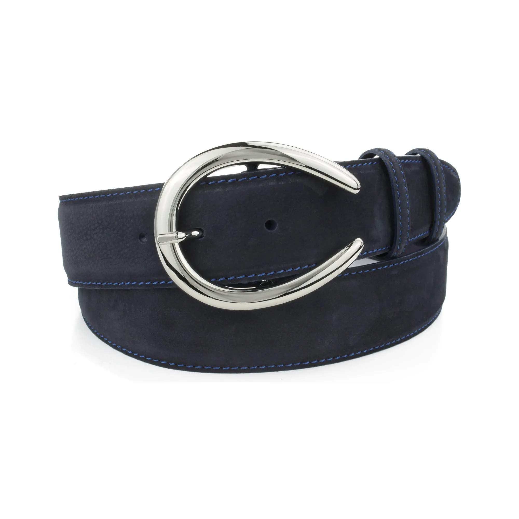 Navy blue nubuck horseshoe prong belt