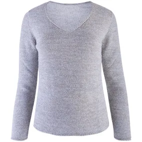 Novelty V-Neck Long Sleeve Pullover in Alabaster