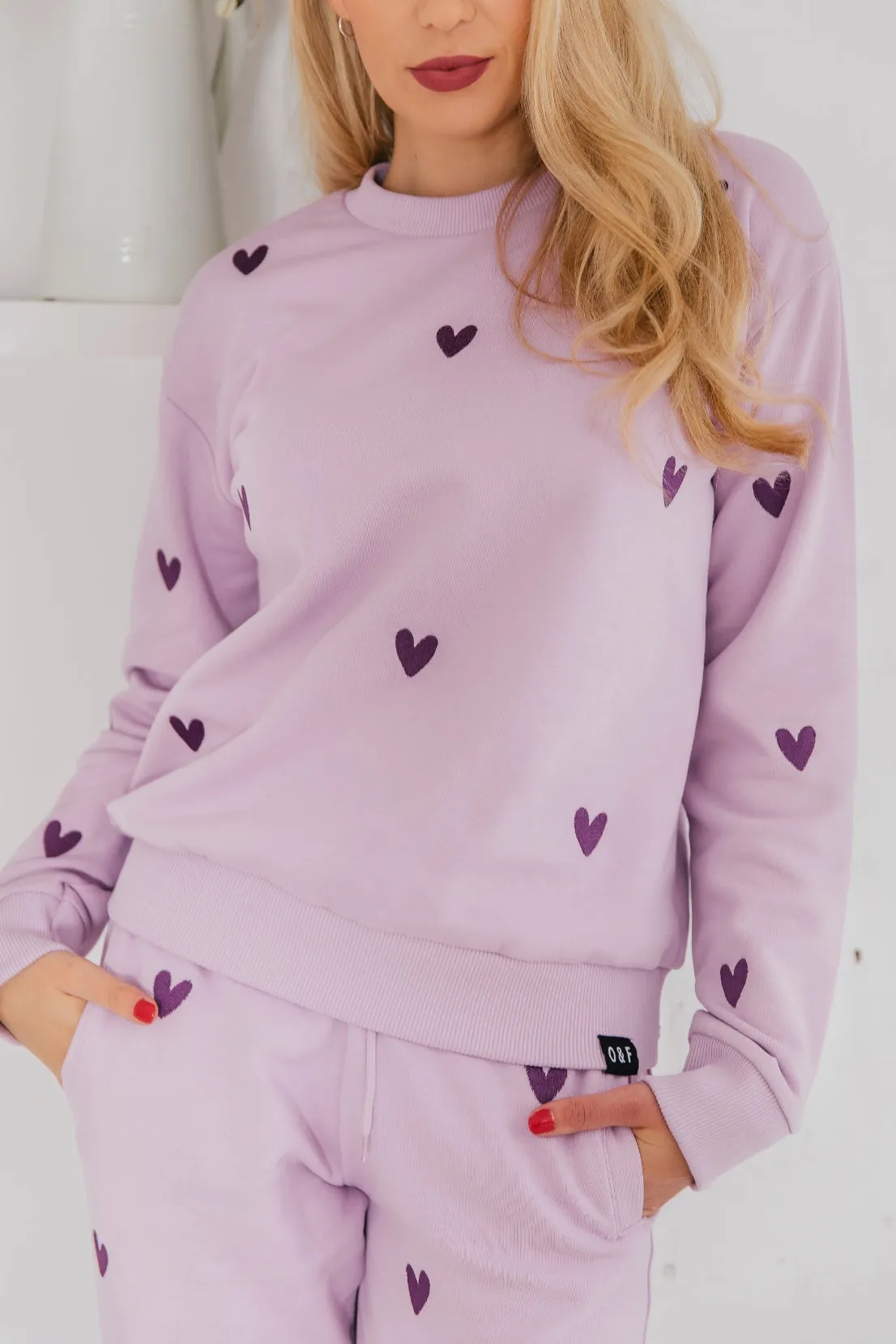 O&F Heart Embroidered Sweatshirt - Lilac