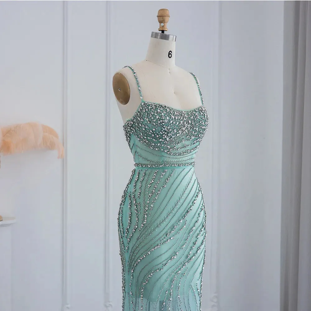 Orange Crystal Mermaid Evening Dress