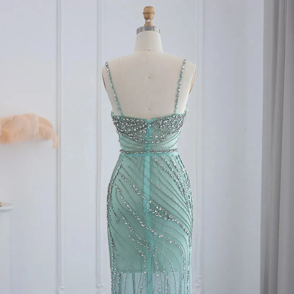 Orange Crystal Mermaid Evening Dress