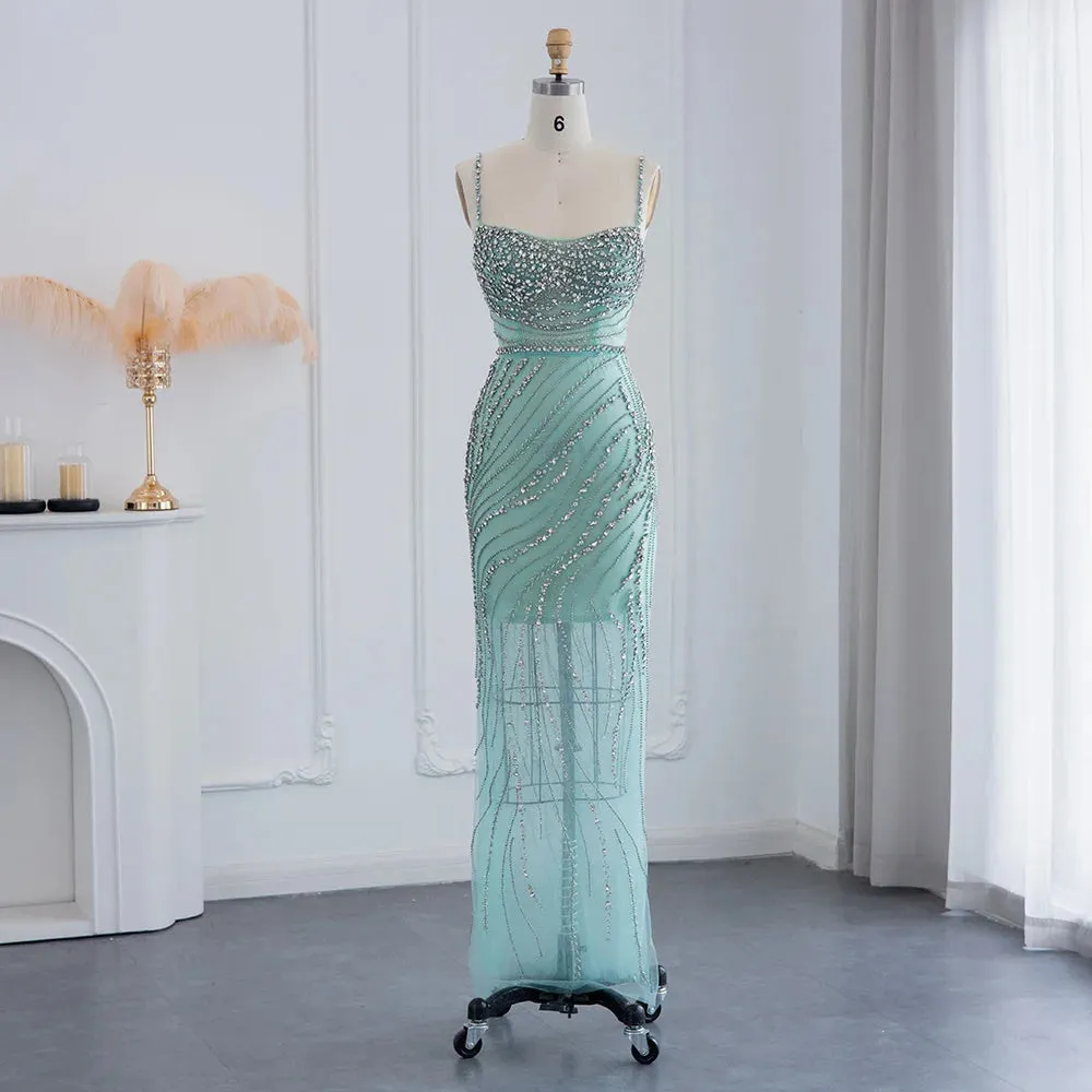 Orange Crystal Mermaid Evening Dress
