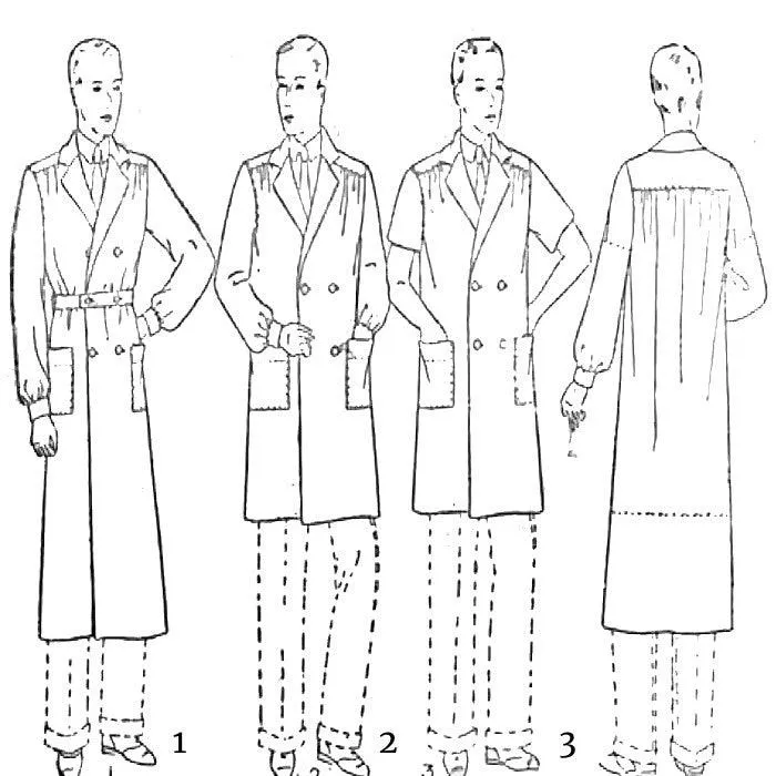 PDF - 1930s Pattern, Men's Trench Coat -  Chest 36” (91.4cm) - Download