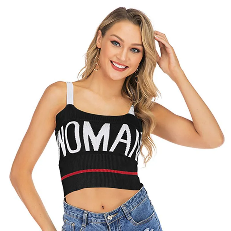 PEOPLETERRITORY popular new vest sleeveless sling vest sexy contrasting letters knitted 2025 New slim-fit short top