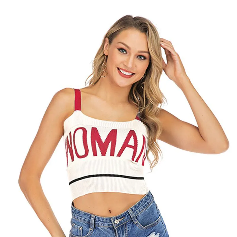 PEOPLETERRITORY popular new vest sleeveless sling vest sexy contrasting letters knitted 2025 New slim-fit short top