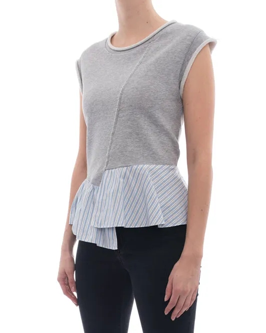 Phillip Lim 3.1 Light Grey Sleeveless Pullover with Striped Trim – M