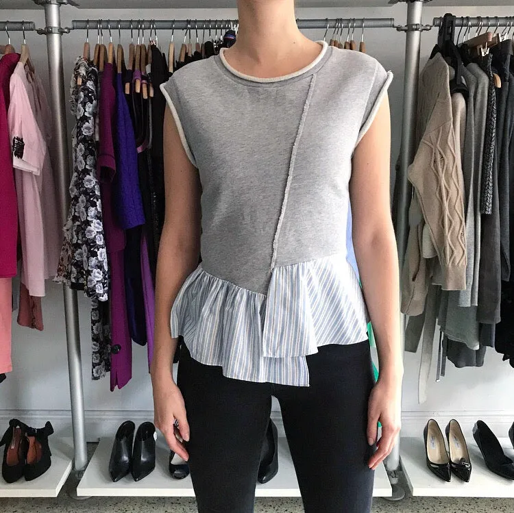 Phillip Lim 3.1 Light Grey Sleeveless Pullover with Striped Trim – M