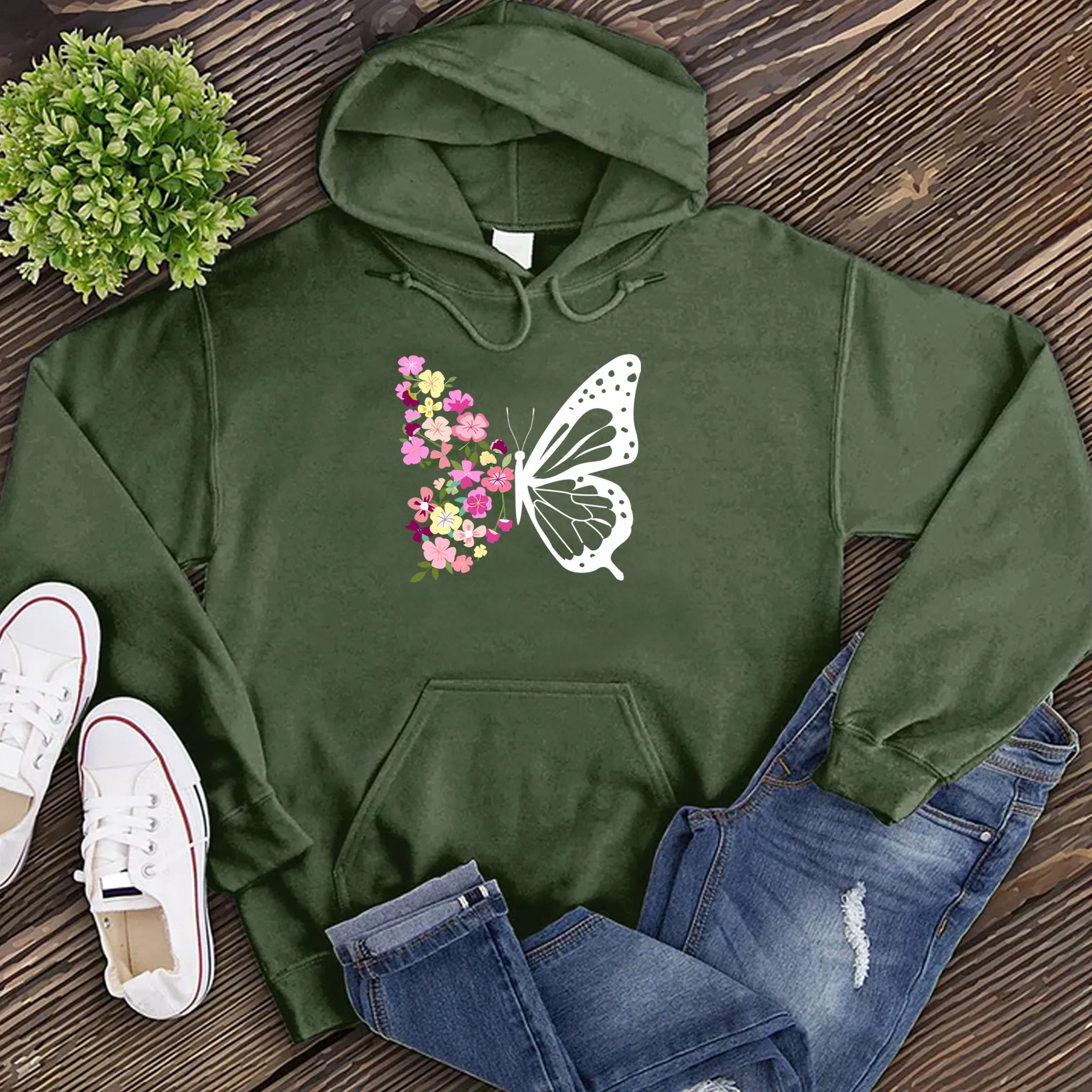 Pink Spring Flowers Butterfly Hoodie