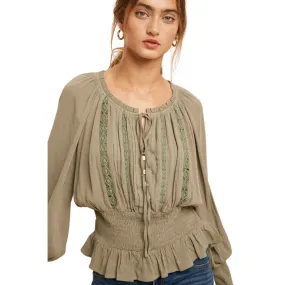 Pintucked Smocked Lace Blouse