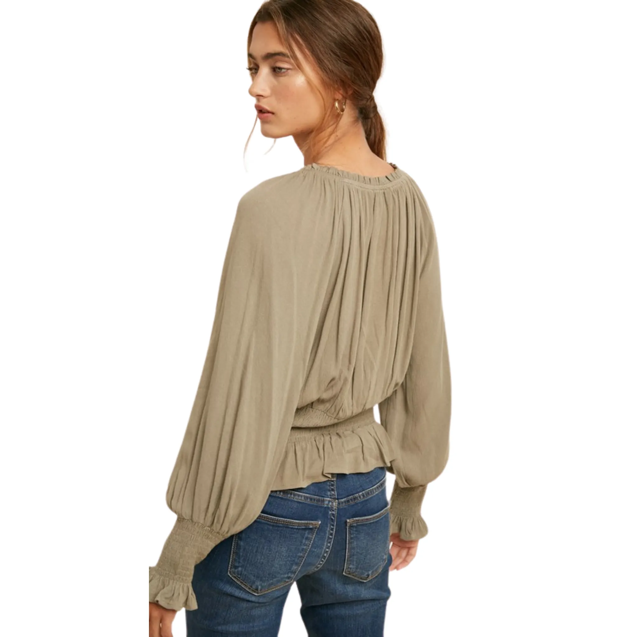 Pintucked Smocked Lace Blouse