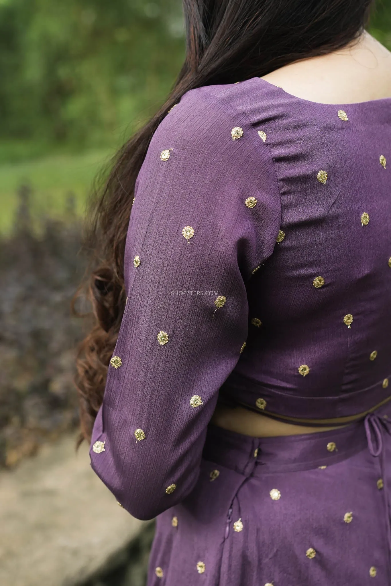 Plum Violet Flared Lehenga With Embroidered Buttas