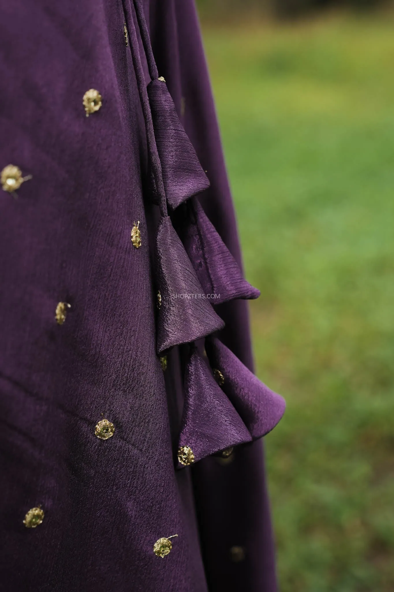 Plum Violet Flared Lehenga With Embroidered Buttas
