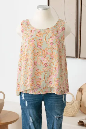 Plus Size Double Layer Sleeveless Floral Top