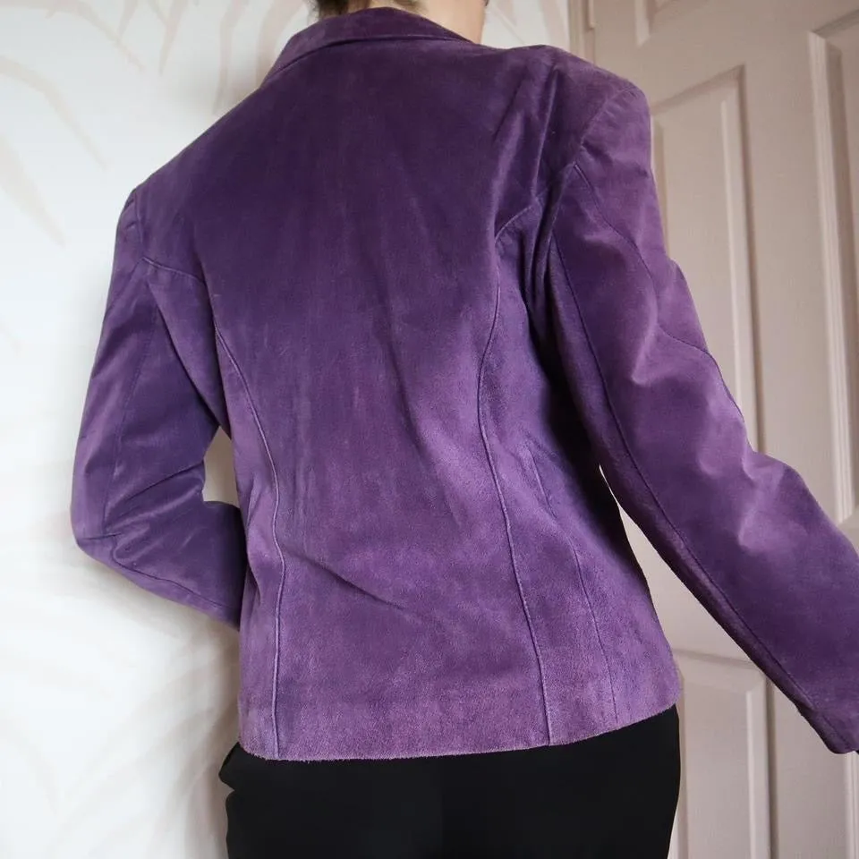 Purple real suede leather jacket UK 10