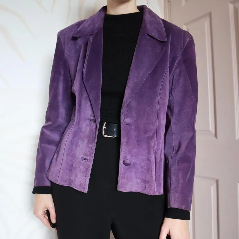 Purple real suede leather jacket UK 10