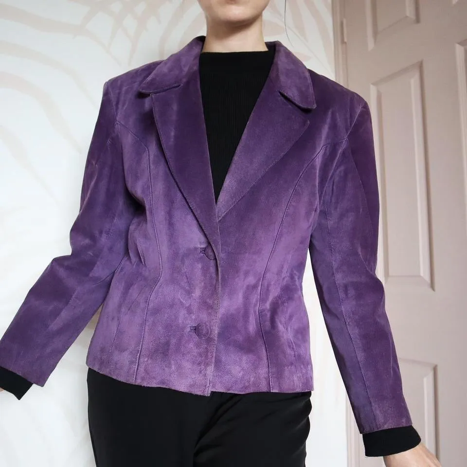 Purple real suede leather jacket UK 10